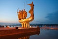 Monument to legendary founders of Kiev: Kiy, Schek, Khoryv and Lybid on Dnieper river coast