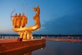Monument to legendary founders of Kiev: Kiy, Schek, Khoryv and Lybid on Dnieper river coast