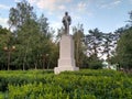 Monument to Lenin on pedestal in the park. Leader of communism