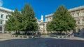 Monument to Leonardo da Vinci in Piazza della Scala meaning La Scala square timelapse hyperlapse in Milan, Italy Royalty Free Stock Photo