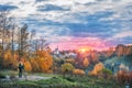 Monument to Levitan at sunset