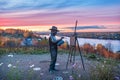 Monument to Levitan and sunset