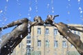 Monument to lovers in Kharkov, Ukraine - is an arch formed by the flying, fragile figures of a young man and a girl, merged into