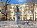 Monument to M.V. Lomonosov 1711-1765 in winter day. St. Petersburg Royalty Free Stock Photo