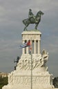 Monument to Maximo Gomez with Cuban flag blowing in the wind in Old Havana, Cuba Royalty Free Stock Photo