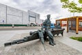 Monument to the metro in Moscow in summer day in new residental district