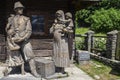 Monument to migrant workers at the mountain village Kolochava, Ukraine