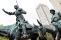 Monument to Miguel de Cervantes, Don Quixote and Sancho Panza in bronze, Madrid, Spain