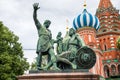 Monument to Minin and Pozharsky, a bronze statue on Red Square in Moscow, Russia, in front of Cathedral of Vasily the Blessed
