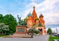 Monument to Minin and Pozharsky and Cathedral of Vasily the Blessed Saint Basil`s Cathedral on Red Square, Moscow, Russia Royalty Free Stock Photo