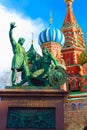 Monument to Minin and Pozharsky on Red Square in front of Saint Basil`s Cathedral. Moscow, Russia. Royalty Free Stock Photo