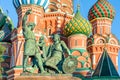 Monument to Minin and Pozharsky and St Basil's cathedral, Red Square, Moscow, Russia