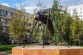 Monument to a mosquito-oil industry worker in Usinsk