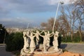 Monument to the National Dance of Catalonia Sardana on Mount Montjuic with a view of Barcelona