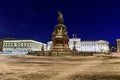 Monument to Nicholas I on St Isaac`s Square at night in winter. Saint Petersburg. Russia