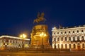 Monument to Nicholas I in St. Petersburg at night