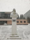 Monument to the Nobel laureate Pavlov Ivan Petrovich. Winter, snowfall. Minsk, Belarus.