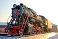 Monument to the old steam locomotive. Such steam locomotives were used in the first half of the 20th century, in the Soviet Union