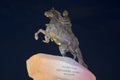 Monument to Peter the Great Bronze Horseman in the night sky. St. Petersburg Royalty Free Stock Photo