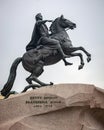 Monument to Peter the Great or Bronze Horseman on Senate Square against the background of gray sky Royalty Free Stock Photo