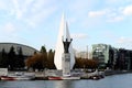 Monument to the pioneers of ocean fishing and the statue of Nicholas the Wonderworker in Kaliningrad Royalty Free Stock Photo