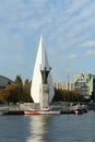 Monument to the pioneers of ocean fishing and the statue of Nicholas the Wonderworker in Kaliningrad Royalty Free Stock Photo