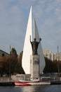 Monument to the pioneers of ocean fishing and the statue of Nicholas the Wonderworker in Kaliningrad Royalty Free Stock Photo