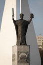 Monument to the pioneers of ocean fishing and the statue of Nicholas the Wonderworker in Kaliningrad Royalty Free Stock Photo