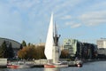 Monument to the pioneers of ocean fishing and the statue of Nicholas the Wonderworker in Kaliningrad Royalty Free Stock Photo