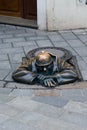 Monument to the plumber in the center of Bratislava in Slovakia