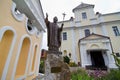 Monument to Pope John Paul II in churchyard of Catholic cathedral of the Holy Trinity