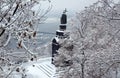 Monument to Prince Vladimir in the snow