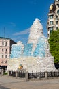 The monument to Princess Olga Kyiv is covered with protective sandbags