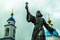 The monument to the regimental priest in the city of Maloyaroslavets of the Kaluga region in Russia.