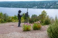 Monument to Russian artist Isaac Levitan on Mount Levitan in Plyos, Russia