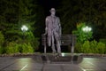 Monument to Russian composer Sergei Rachmaninoff in October night. Velikiy Novgorod