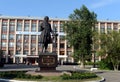 Monument to the Russian heat engineer Ivan Polzunov at the Altai State Technical University. Royalty Free Stock Photo