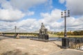 Monument to Russian poet Alexander Pushkin on the embankment in Tver, Russia. Volga river embankment. Autumn day