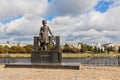 Monument to Russian poet Alexander Pushkin on the embankment in Tver, Russia. Volga river embankment. Autumn day Royalty Free Stock Photo