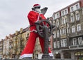 .Monument to a sailor in Szczecin dressed in a Santa Claus costume with a steering wheel