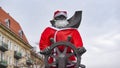 .Monument to a sailor in Szczecin dressed in a Santa Claus costume with a steering wheel