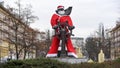 .Monument to a sailor in Szczecin dressed in a Santa Claus costume with a steering wheel