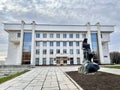 Ufa, Republic of Bashkortostan, Russia, October 17, 2021: Monument to Salavat Yulaev in front of the building of the Kurultai Stat