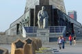 Monument to scientist Konstantin Tsiolkovsky on the Avenue of Cosmonauts in Moscow Royalty Free Stock Photo