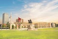 Monument to Skanderbeg in Scanderbeg Square in the center of Tirana, Albania