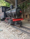 Monument to the small steam locomotive on the platform of happiness, Nis, Serbia