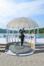 Monument to Soviet actor and singer Leonid Utesov in the image of a shepherd on the lake in the vicinity of Novorossiysk