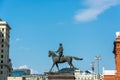 Monument to Soviet Marshal Zhukov against a blue sky, 06/22/2019, Moscow, Russia Royalty Free Stock Photo