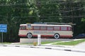 Tatra brand trolleybus on the Angarsk mountain pass .. Royalty Free Stock Photo