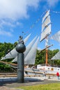 Monument to 1000th anniversary of Lithuania and sailboat Meridianas